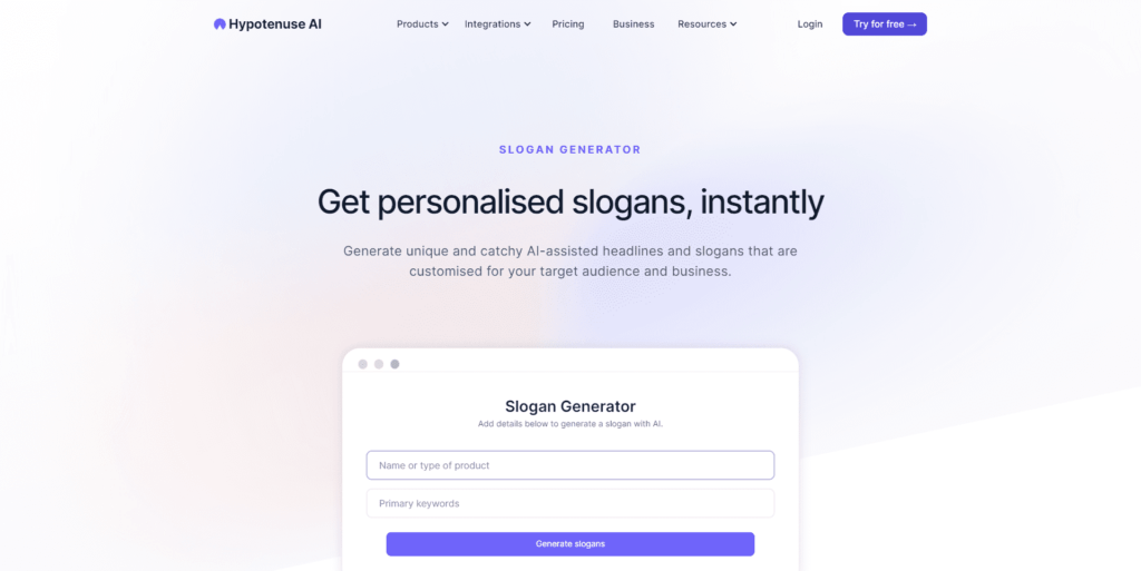 Hypotenuse Slogan Generator: Crea Eslogans Impactantes Para Tu Negocio Con Ia