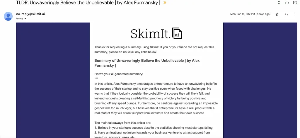 SkimIt.ai: Obtén resumen IA de cualquier artículo enviado a tu bandeja de entrada 1 Skimit.ai: Obtén Resumen Ia De Cualquier Artículo Enviado A Tu Bandeja De Entrada