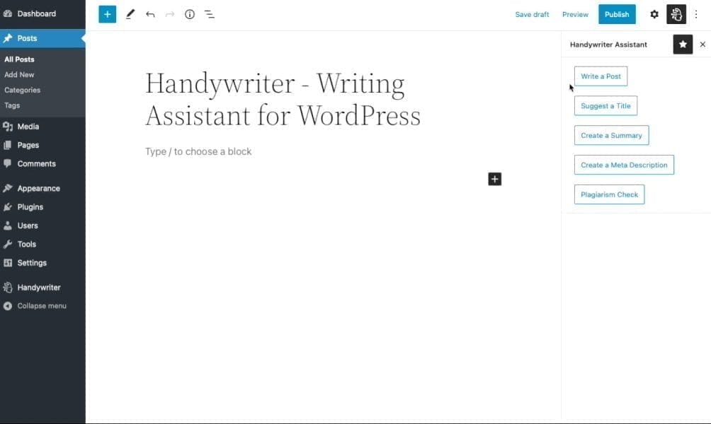 Handywriter: Herramienta De Escritura Ia Para Wordpress Con Gramática, Plagio Y Plantillas