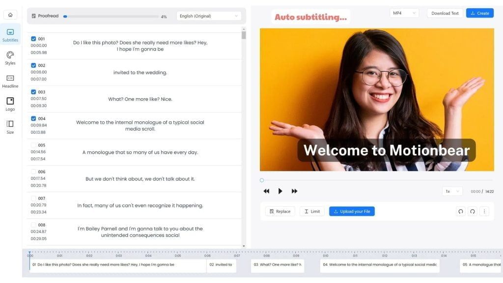 Motionbear: Subtitulado y transcripción de IA para subtítulos de video 1 Motionbear: Subtitulado Y Transcripción De Ia Para Subtítulos De Video