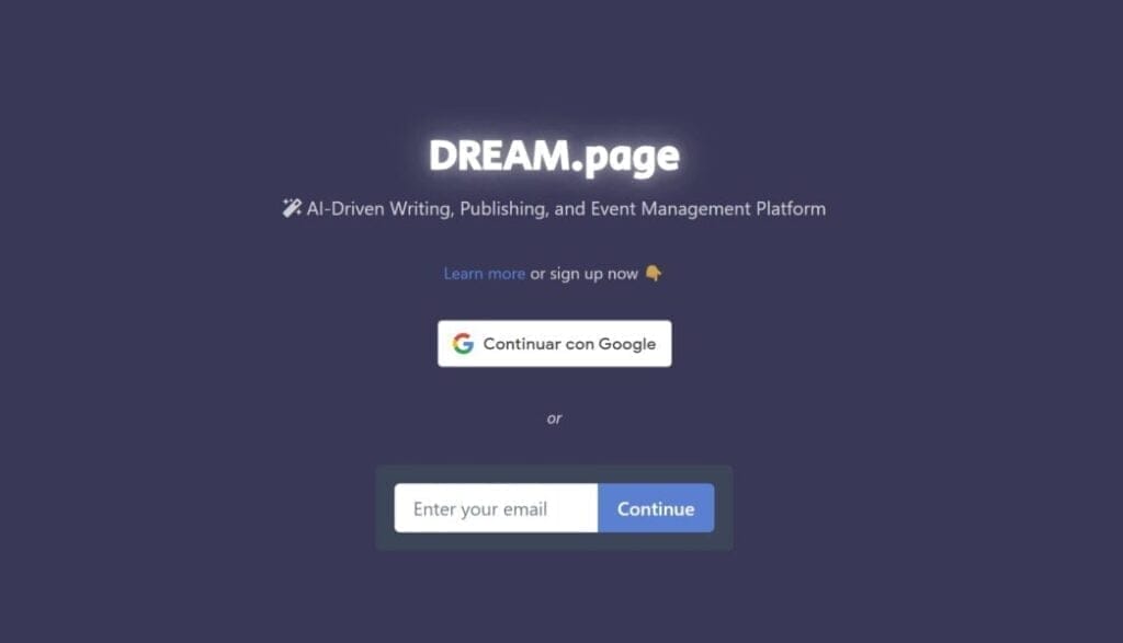 Dream.page: Plataforma De Gestión De Eventos, Publicación Y Escritura Impulsada Por Ia