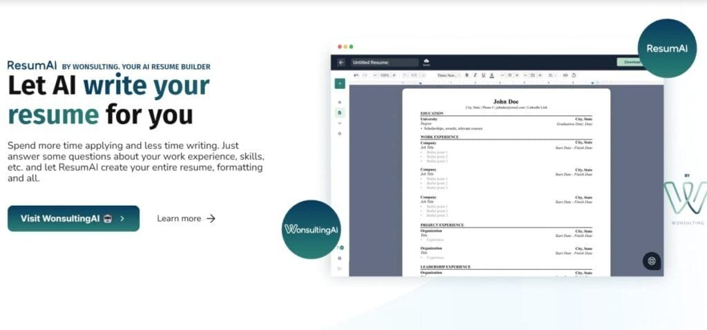 Resumai By Wonsulting: Constructor De Currículum Impulsado Por Ia