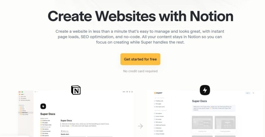 Super: Ia De Creación De Sitios Web Con Notion Para Páginas Web
